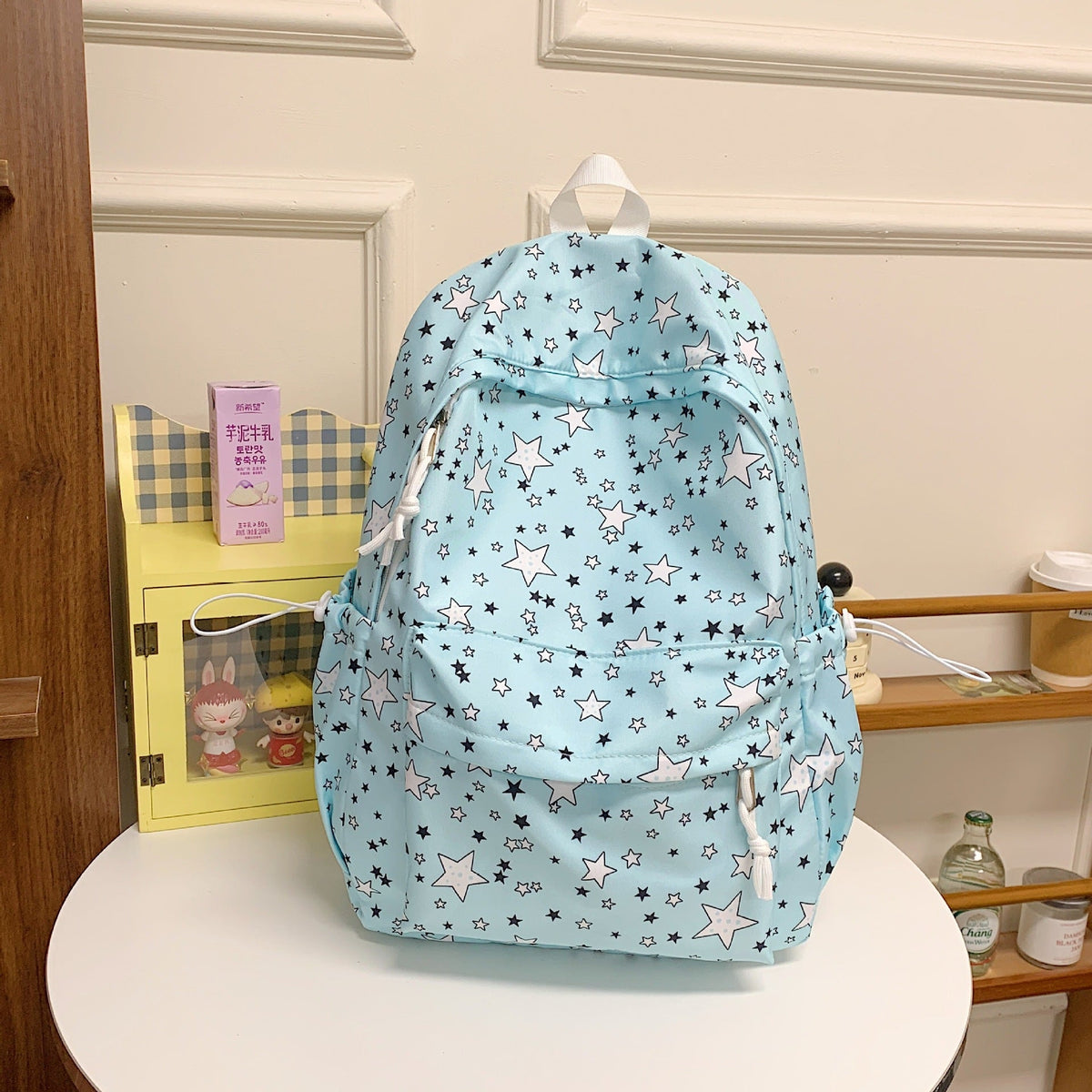 Star Print Backpack with Multiple Pockets and Padded Straps