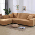 stretch corner sofa cover in camel