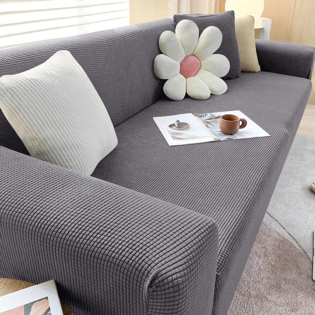 stretch sofa cover in light grey