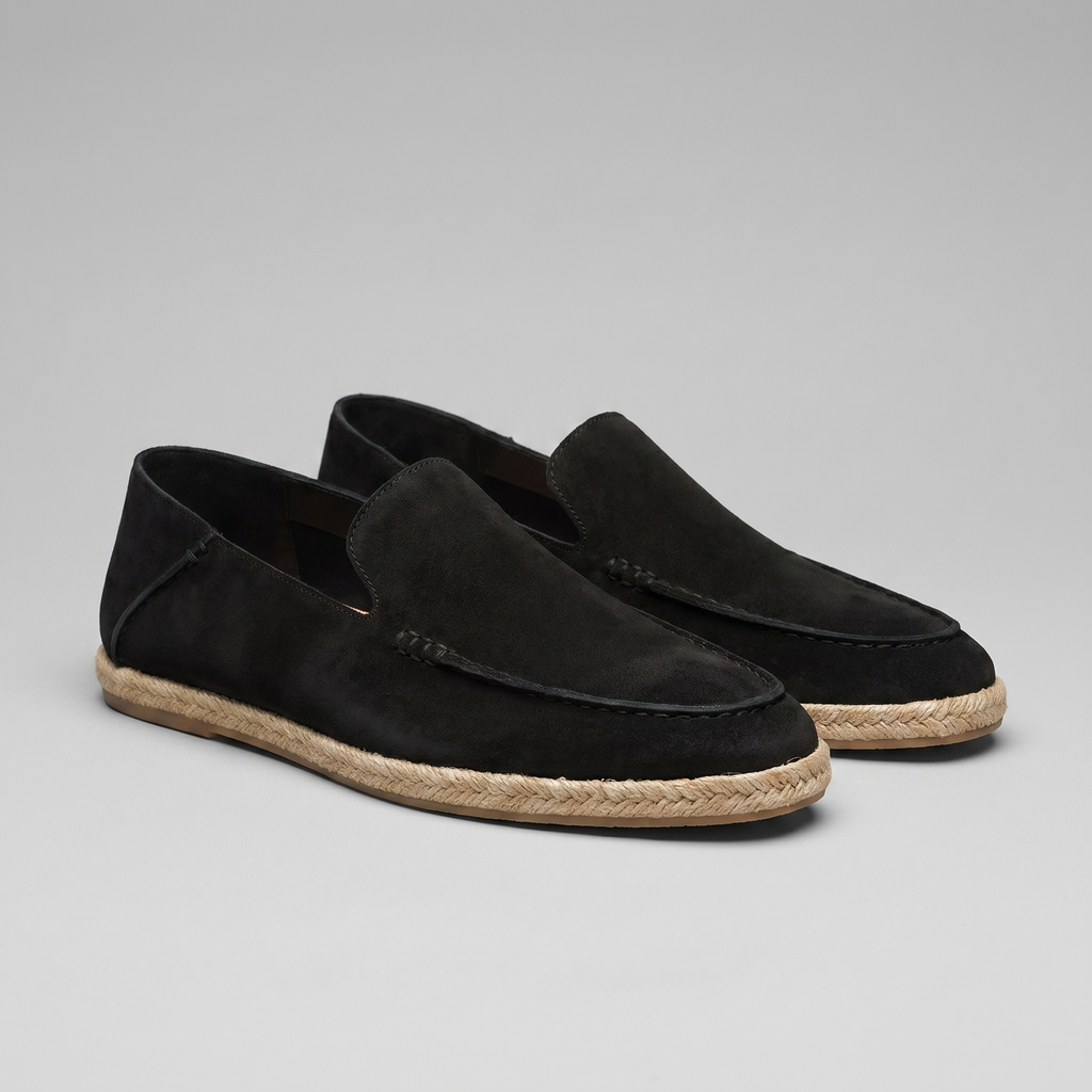 Men's Suede Espadrille Loafers - Slip-On Jute Sole Shoes