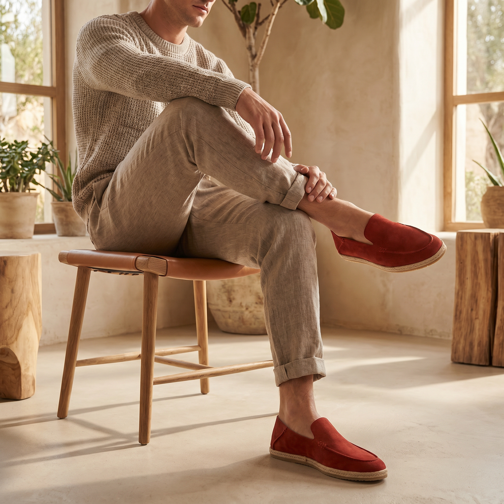 Men's Suede Espadrille Loafers - Slip-On Jute Sole Shoes