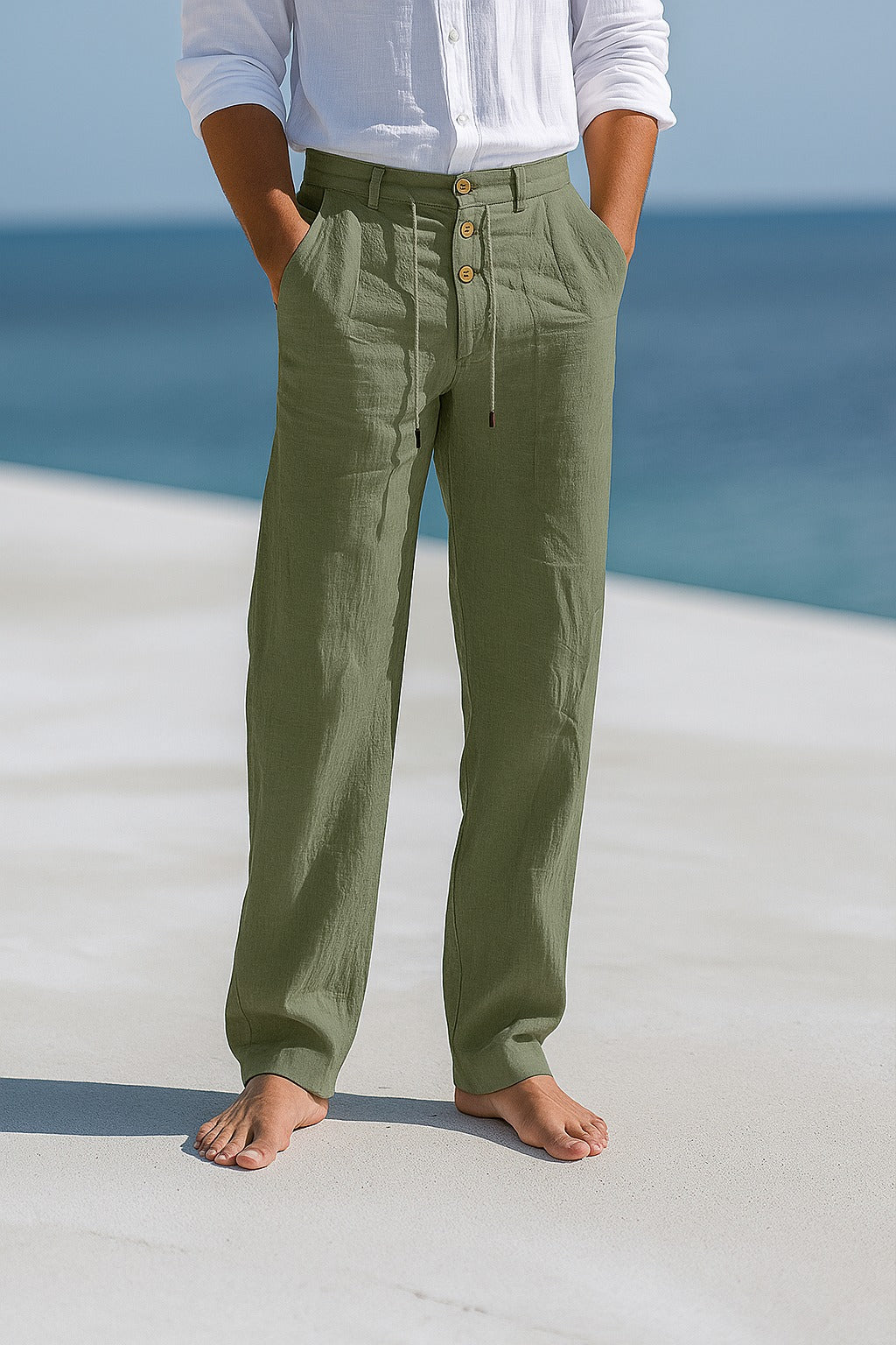 Men's Linen Trousers Straight Fit Breathable Summer Pants