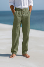 Men's Linen Trousers Straight Fit Breathable Summer Pants