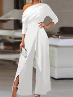 Women's Off-Shoulder Wide Leg Jumpsuit - Evening Occasion Jumpsuit