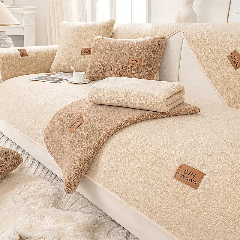 Sherpa Fleece Sofa Cover - Non-Slip Couch Throw