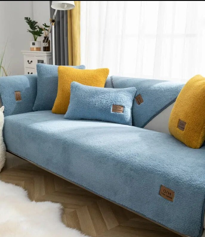 Sherpa Fleece Sofa Cover - Non-Slip Couch Throw