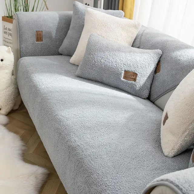Sherpa Fleece Sofa Cover - Non-Slip Couch Throw