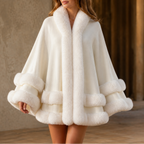 Women's Faux Fur Trim Hooded Knit Cape Coat – Open Front