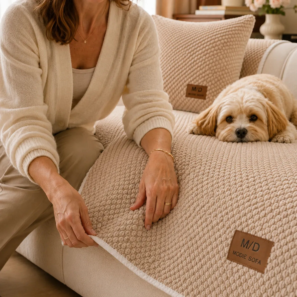 Non-Slip Sofa Cover for Pets – Plush Grip-Dot Couch Protector