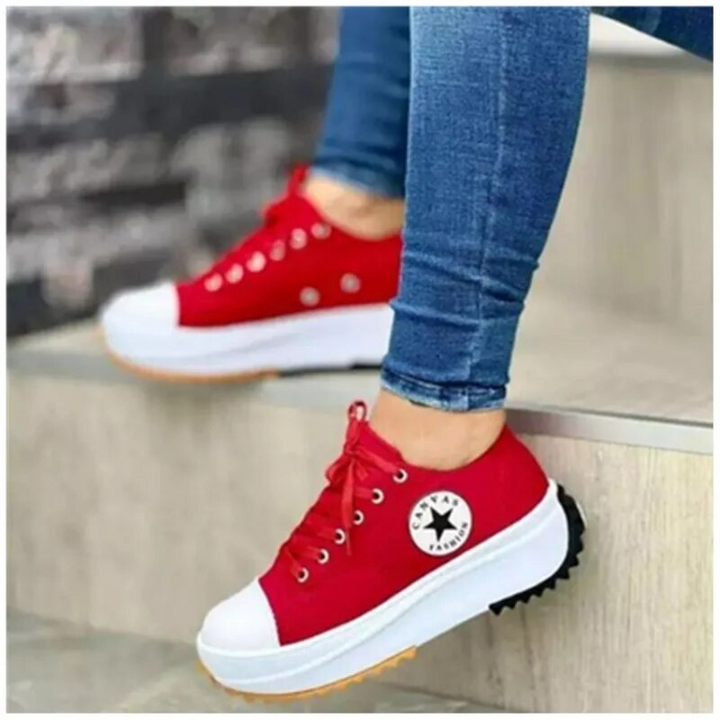 Women's Chunky Canvas Trainers with Contrast Side Stripe