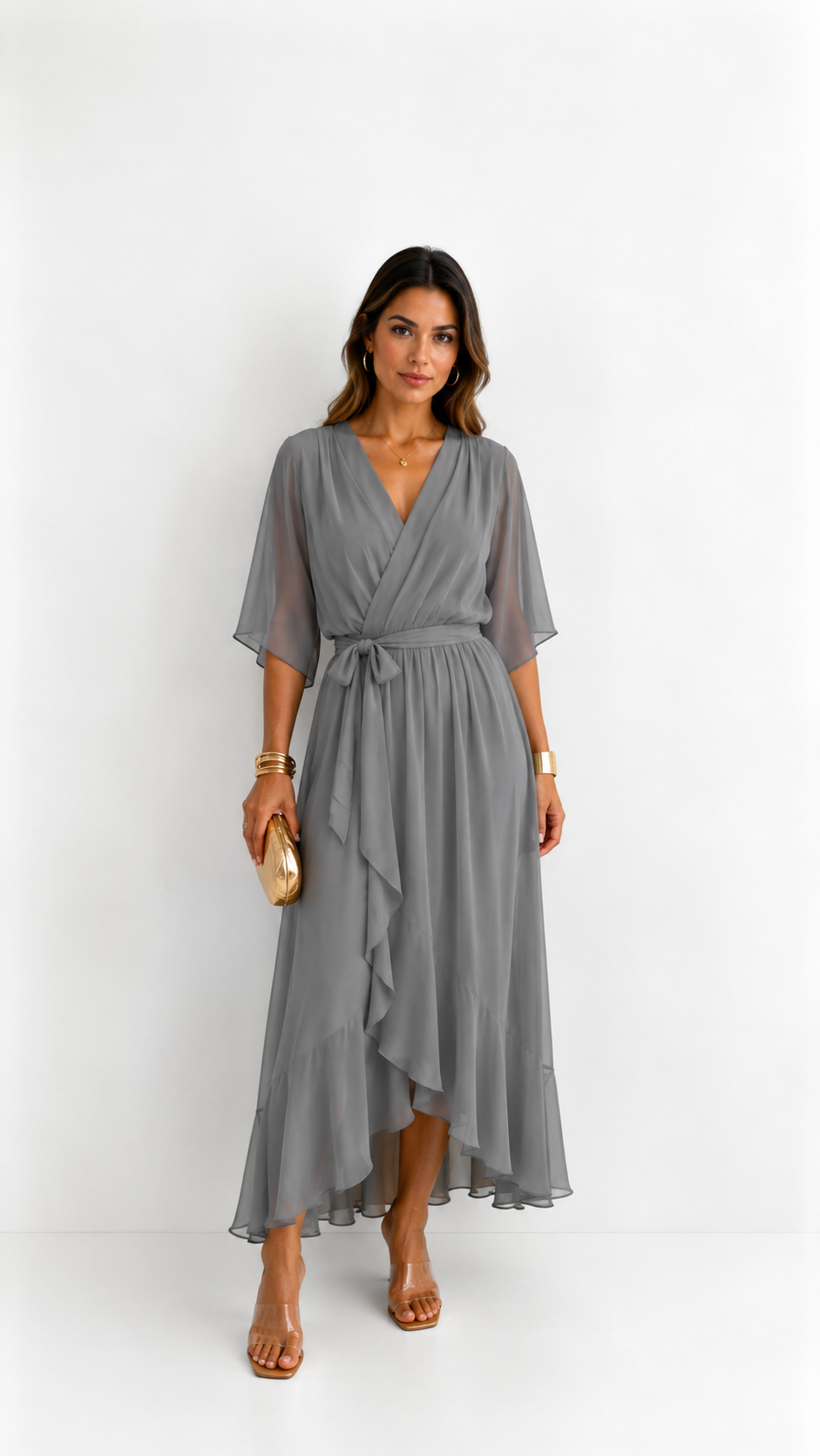 Women's Chiffon Wrap Dress - Flowy Cocktail Dress