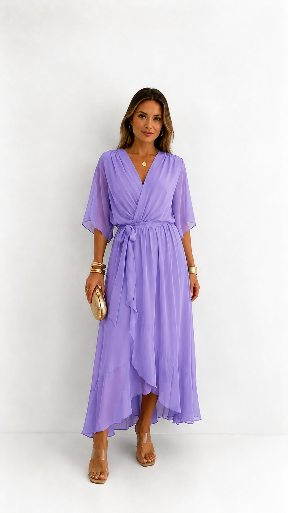 Women's Chiffon Wrap Dress - Flowy Cocktail Dress