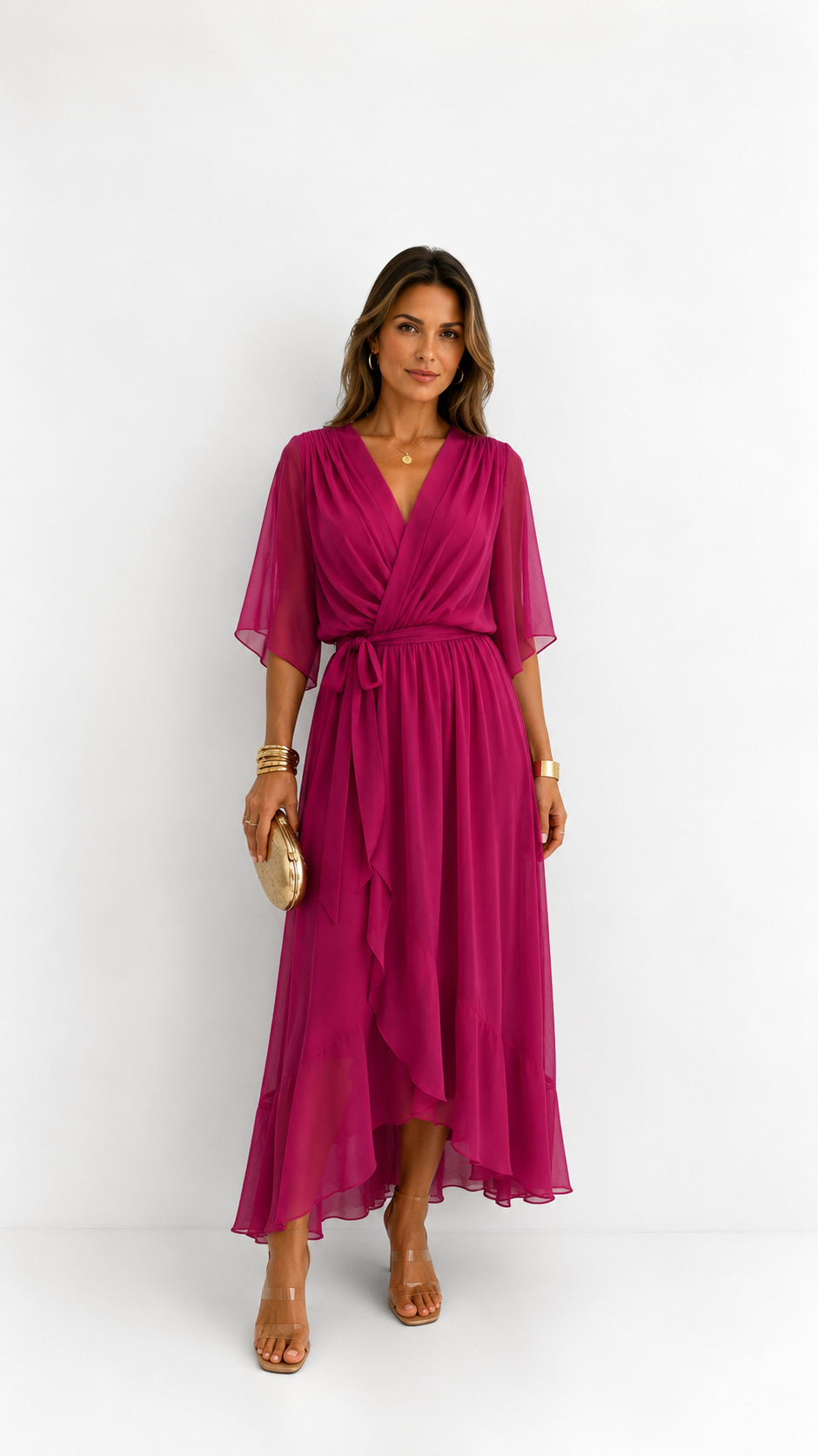 Women's Chiffon Wrap Dress - Flowy Cocktail Dress