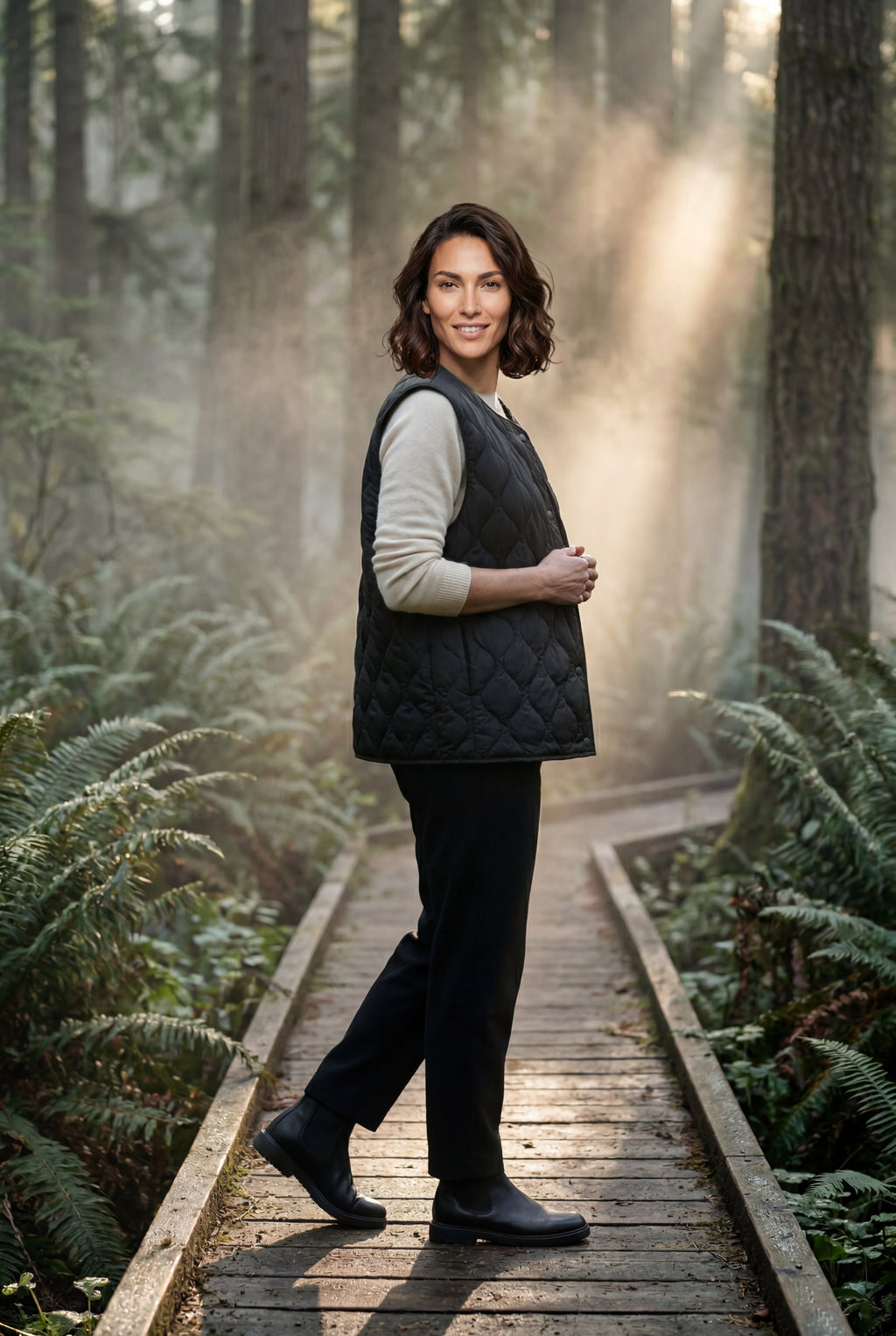 Black Diamond-quilted Sleeveless Bodywarmer Vest with Snap Closure - Photo 11
