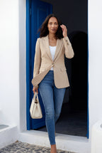 Beige Fitted Single-breasted Blazer with Classic Lapel - Blazers - Photo 11
