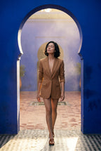 Khaki Fitted Single-breasted Blazer with Classic Lapel - Blazers - Photo 9