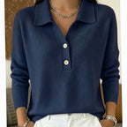 Women's Collared Button-Placket Knit Pullover Sweater