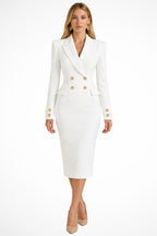 Women's Double Breasted Blazer Midi Dress | Gold Button Detail Front