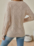 Women's V-Neck Diamond-Knit Long-Sleeve Sweater