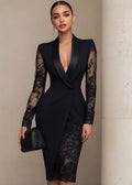 Dorvelli | Women's Midi Dress – Black Lace Blazer - Black