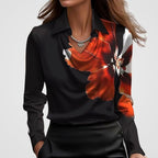 Women's Elegant Draped-Neck Long-Sleeve Satin Blouse