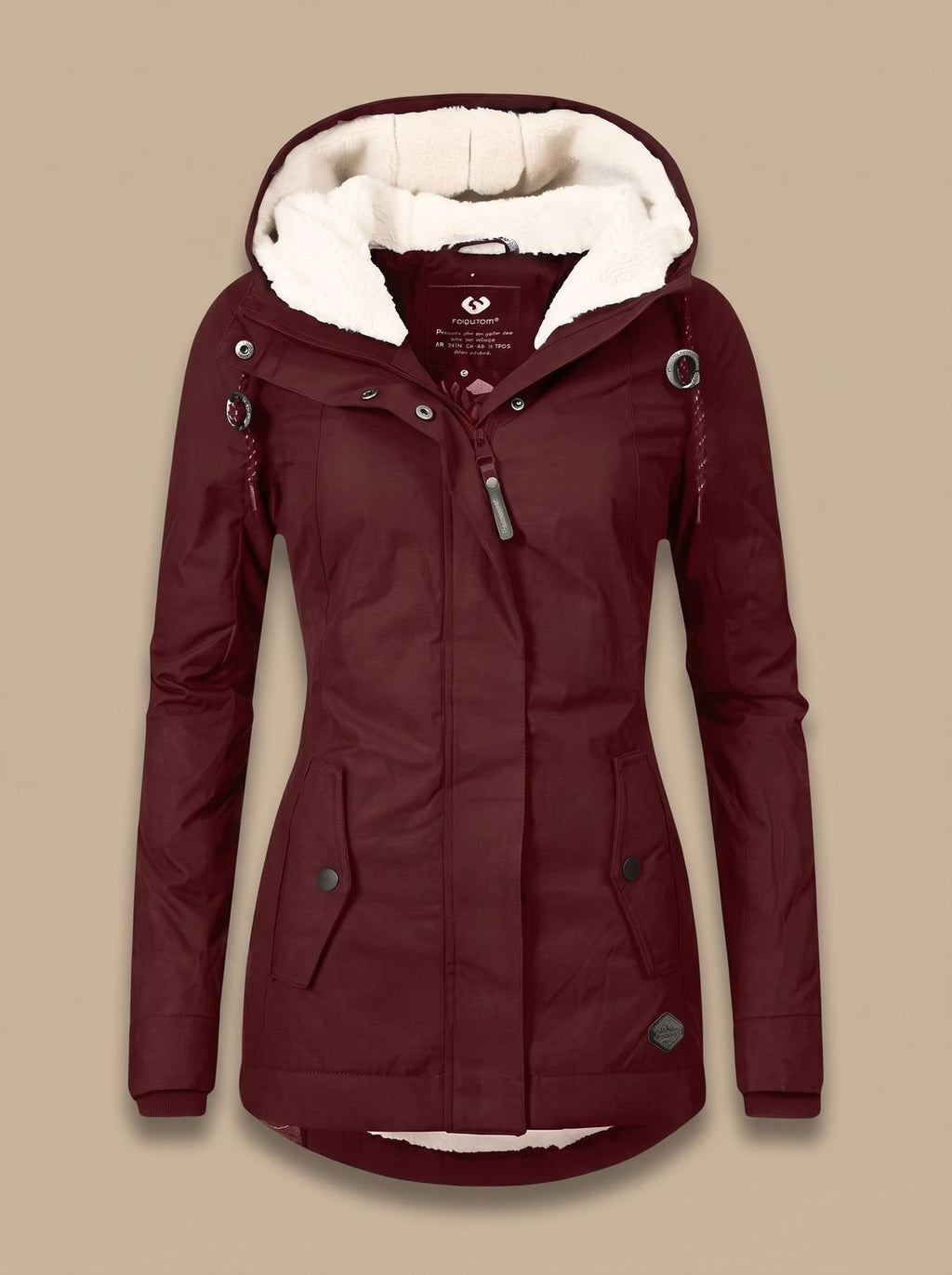 Women's Fleece-Lined Waterproof Hooded Zip-Up Jacket - Red