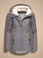 Women's Fleece-Lined Waterproof Hooded Zip-Up Jacket - Grey
