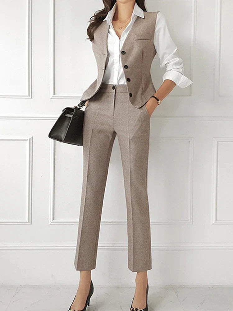 Women's Notch Lapel Three-Piece Suit Set – Blazer, Vest & Trousers
