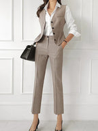 Women's Notch Lapel Three-Piece Suit Set – Blazer, Vest & Trousers