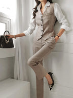 Women's Notch Lapel Three-Piece Suit Set – Blazer, Vest & Trousers