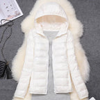 women's packable hooded puffer coat in white