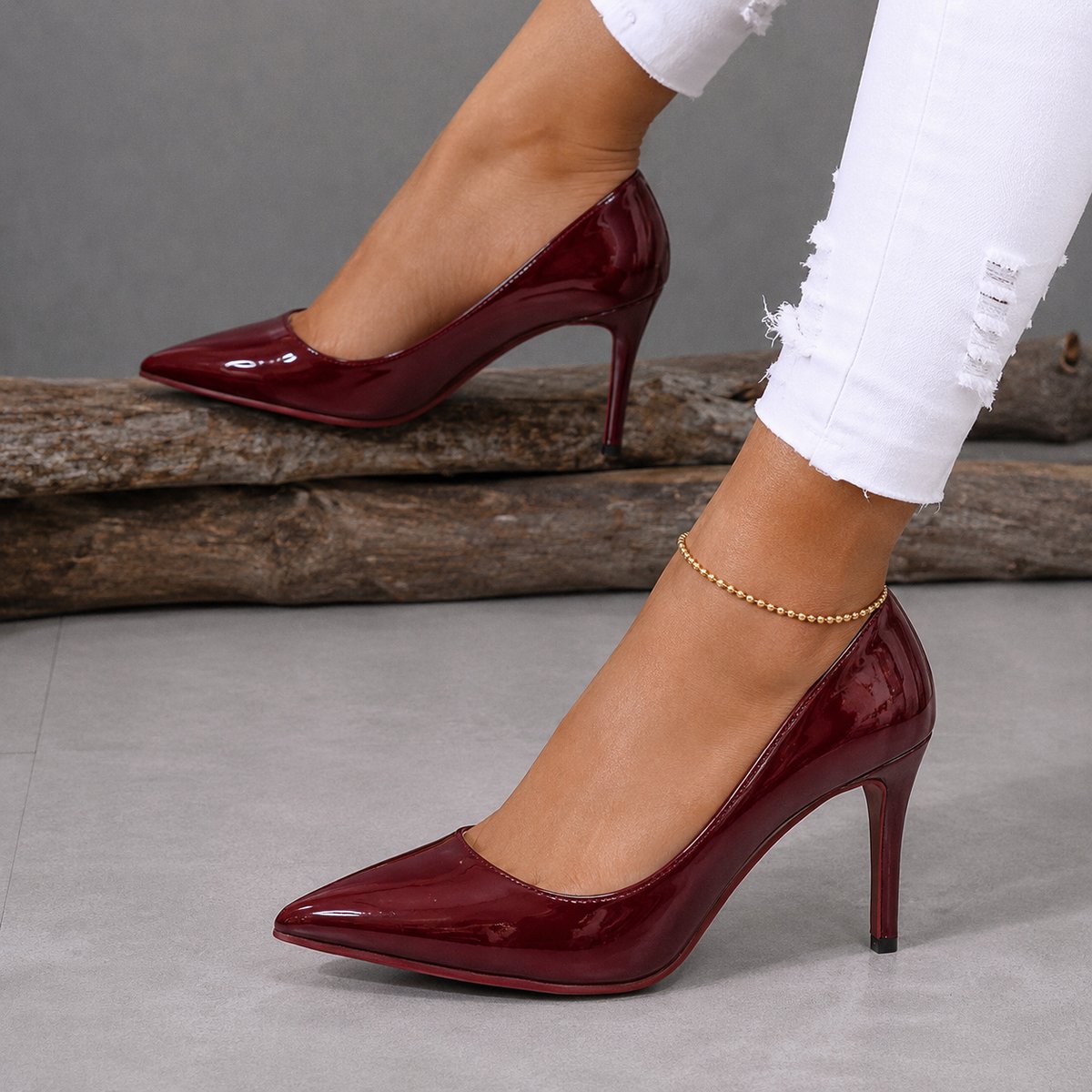 Women's Pointed-Toe Patent Court Shoes with Slim Stiletto Heel