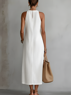 Women's Round Neck Midi Dress - Everyday Casual Style