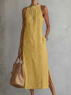 Women's Round Neck Midi Dress - Everyday Casual Style