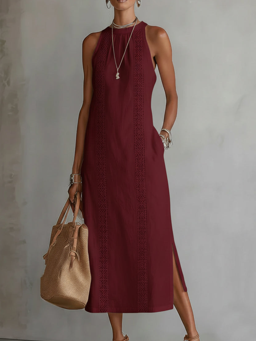 Women's Round Neck Midi Dress - Everyday Casual Style