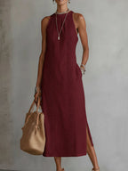 Women's Round Neck Midi Dress - Everyday Casual Style
