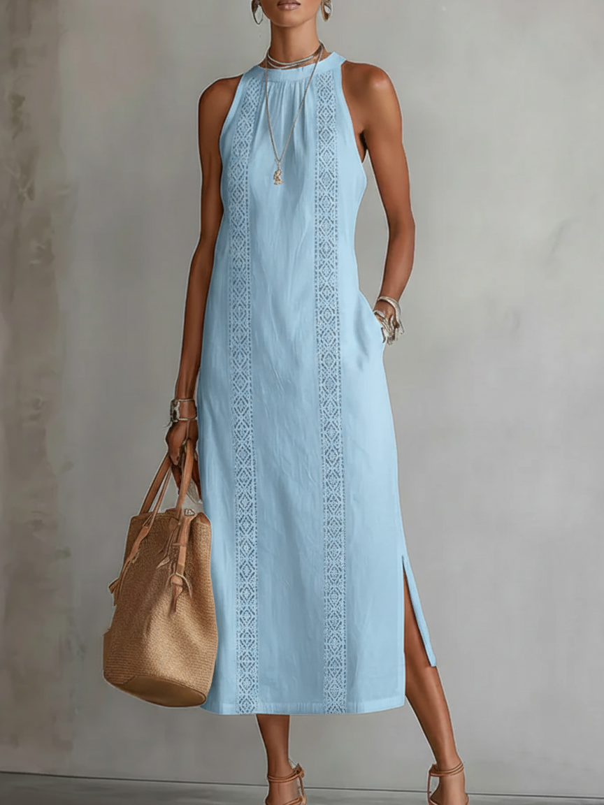 Women's Round Neck Midi Dress - Everyday Casual Style