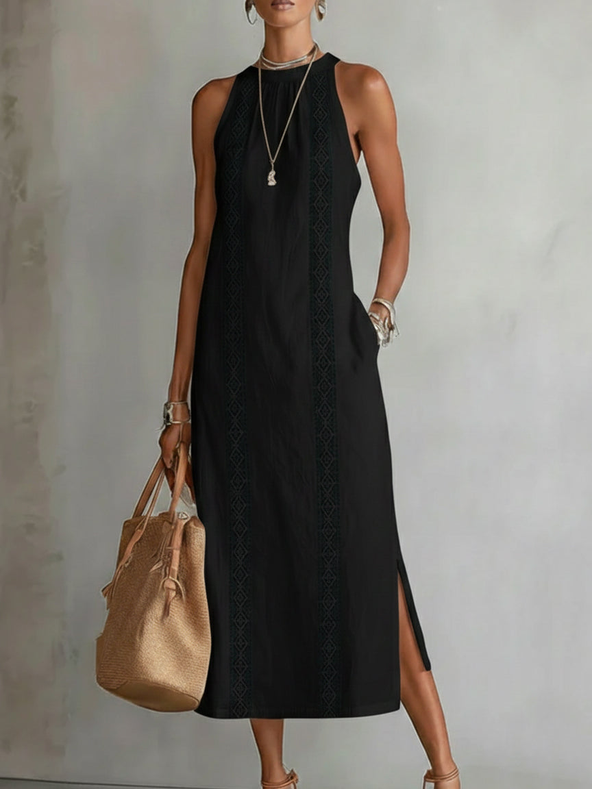 Women's Round Neck Midi Dress - Everyday Casual Style