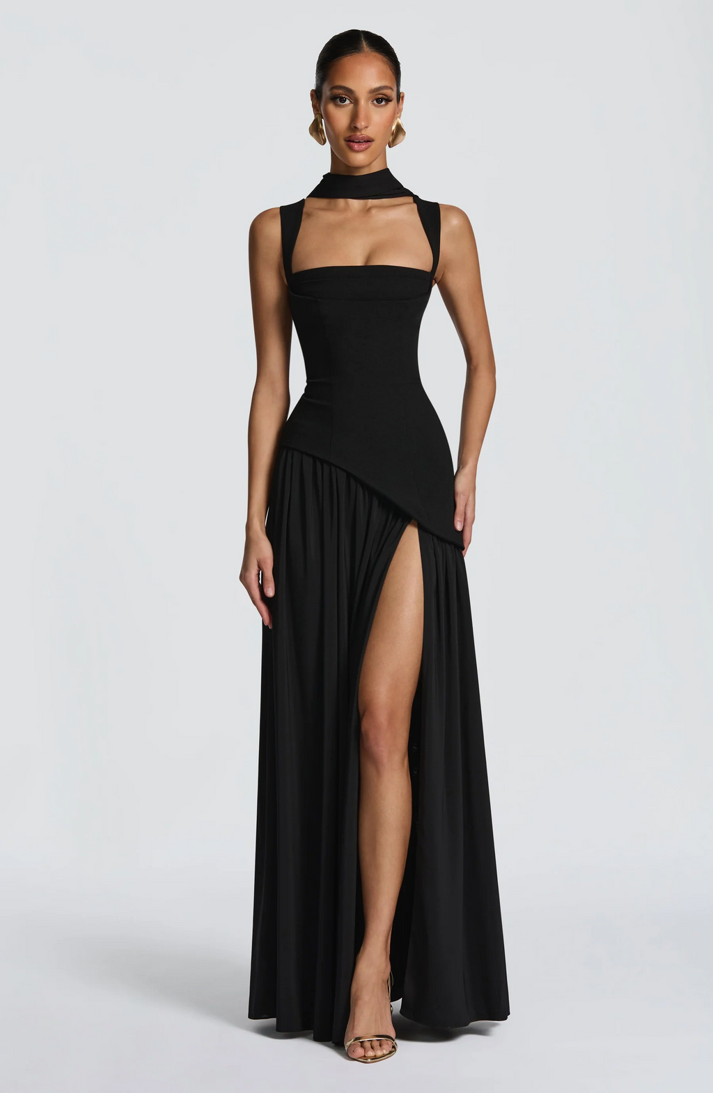 Women's Satin Maxi Dress with Deep V-Neck and Adjustable Straps