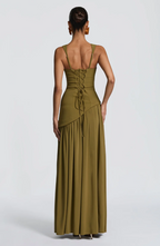Women's Satin Maxi Dress with Deep V-Neck and Adjustable Straps
