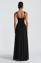 Women's Satin Maxi Dress with Deep V-Neck and Adjustable Straps