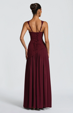 Women's Satin Maxi Dress with Deep V-Neck and Adjustable Straps