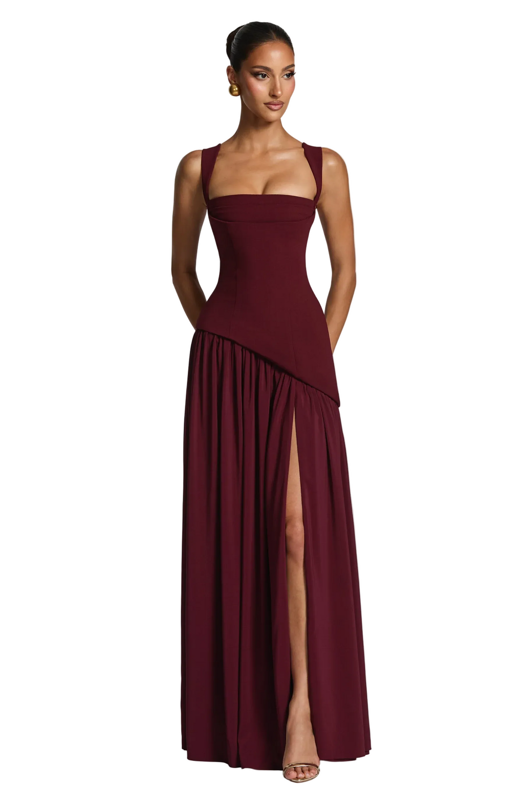 Women's Satin Maxi Dress with Deep V-Neck and Adjustable Straps