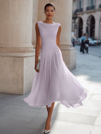 Dorvelli | Women's Midi Dress – Draped Neck Sleeveless - Purple