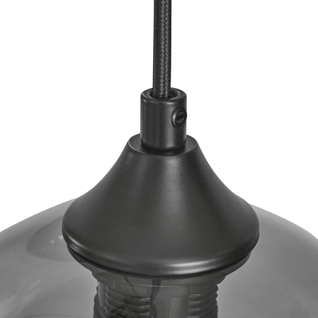 Industrial 3-Light Smoke Glass Globe Pendant Lamp in Black/Grey