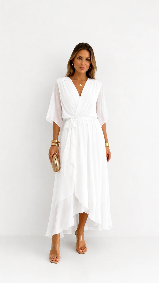 Women's Chiffon Wrap Dress - Flowy Cocktail Dress