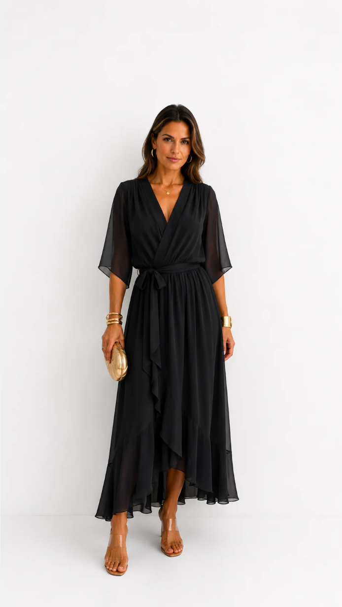 Women's Chiffon Wrap Dress - Flowy Cocktail Dress