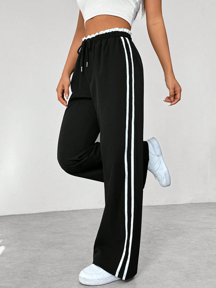 Women's High-Waisted Side-Stripe Joggers - Casual Sweatpants